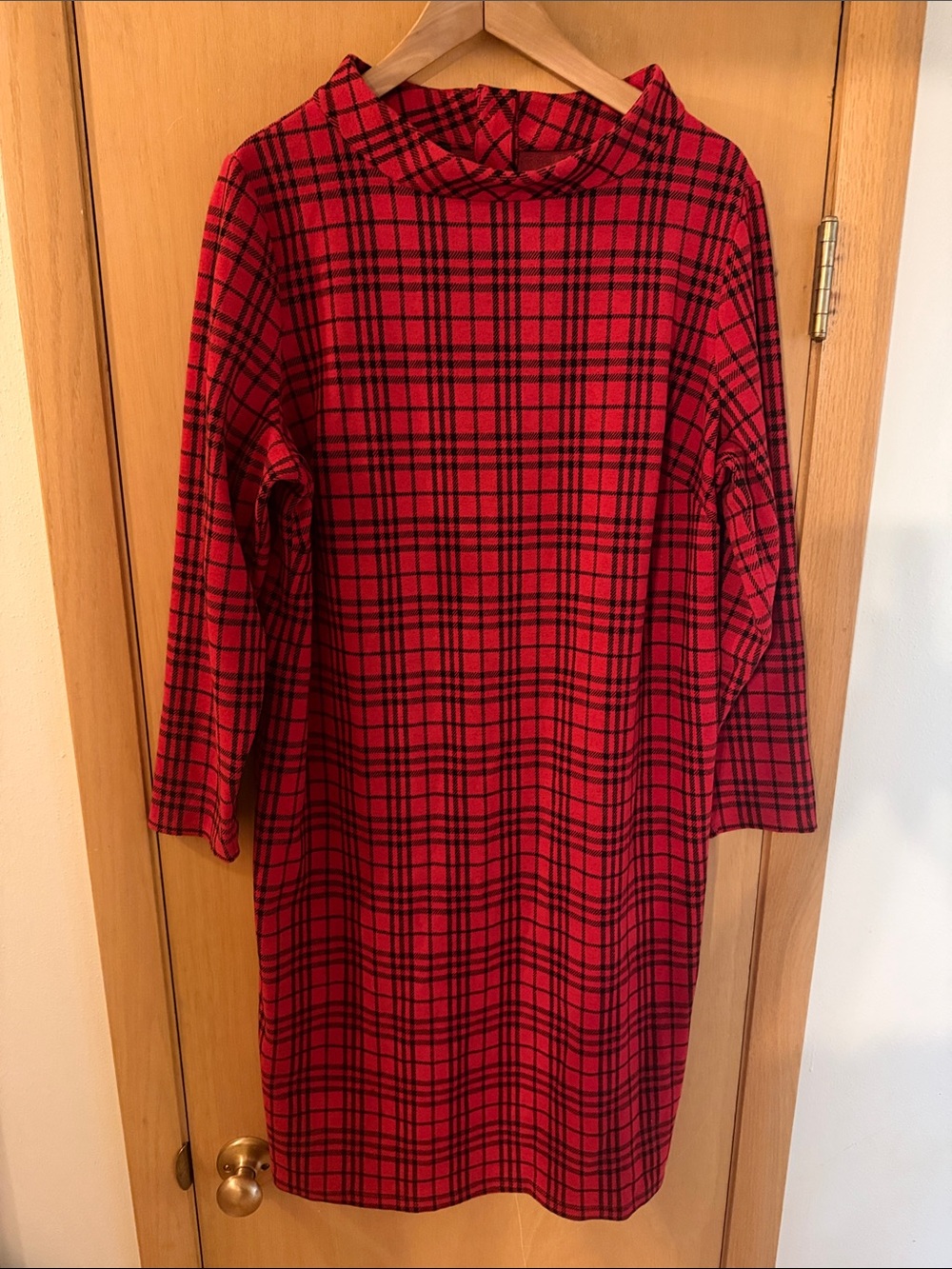Talbots Women’s Buffalo Plaid Classic Shift Dress Red Black Plus Size 1X
